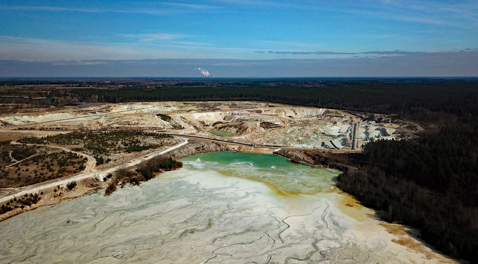 Open-pit industrial mineral quarry, aerial view